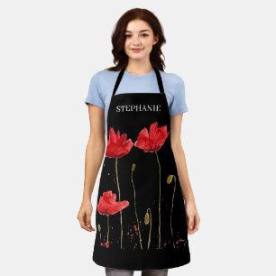 Poppies Floral Red Poppy Botanical Art Summer Apron