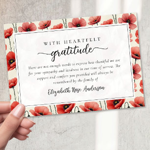 Poppies Floral Script Sympathy Funeral Thank You Card
