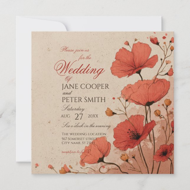 Poppies floral Wedding Invitation (Front)