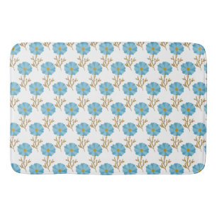 Poppies Flowers Blue White Bath Mat