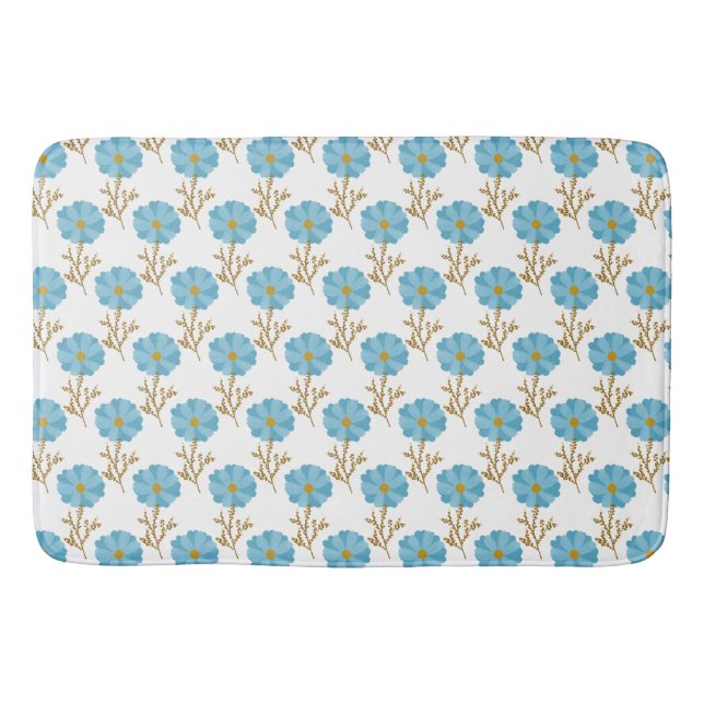 Poppies Flowers Blue White Bath Mat (Front)