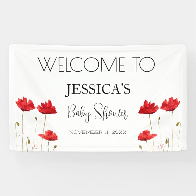 Poppies Flowers Poppy Baby Shower Welcome Sign (Horizontal)