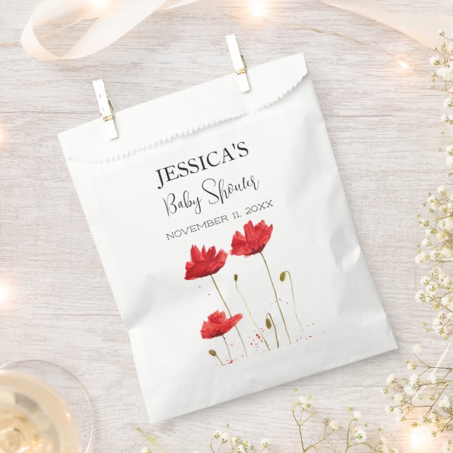 Poppies Flowers Poppy Baby Shower Wildflower girl Favour Bags (Clipped)