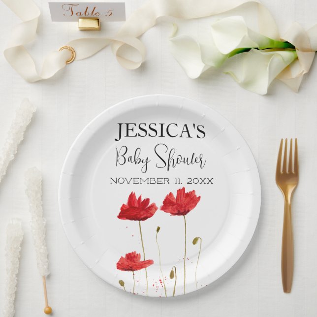 Poppies Flowers Poppy Baby Shower Wildflower girl Paper Plate (Wedding)