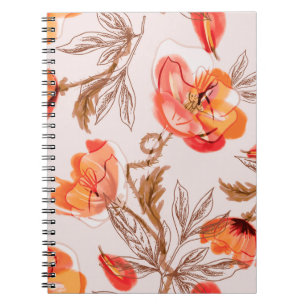 Poppies Flowers Seamless Pattern on a Beige Backgr Notebook
