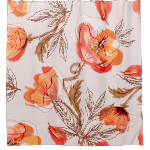 Poppies Flowers Seamless Pattern on a Beige Backgr Shower Curtain