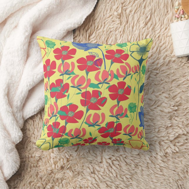 Poppies Garden Yellow Cushion (Blanket)