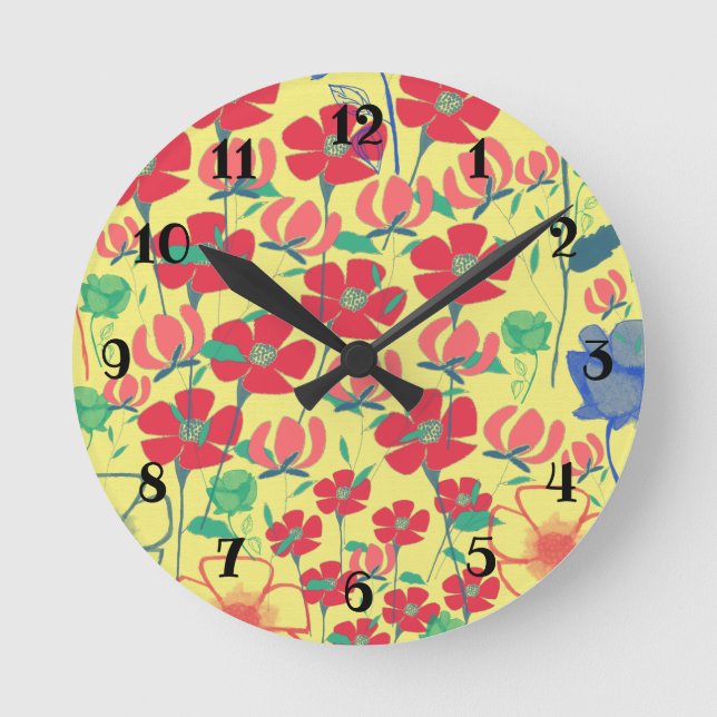 Poppies Garden Yellow Wall Clock (Front)