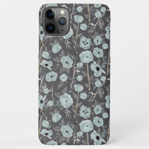 Poppies Grey Blue Black Watercolor Flowers iPhone 11Pro Max Case