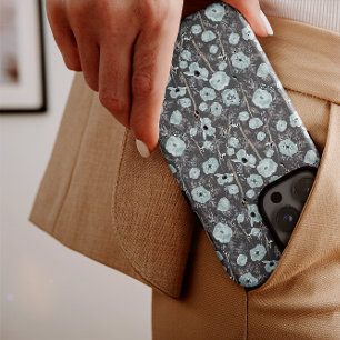 Poppies Grey Blue Black Watercolor Flowers iPhone iPhone 14 Pro Case