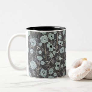 Poppies Grey Blue Black Watercolor Flowers Two-Tone Coffee Mug
