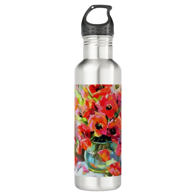 Poppies In A Glass Vase 710 Ml Water Bottle (Front)