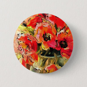 Poppies In A Glass Vase Black Outline Art 6 Cm Round Badge