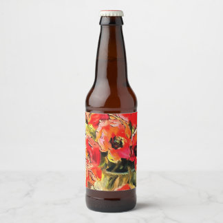 Poppies In A Glass Vase Black Outline Art Beer Bottle Label