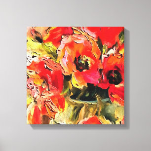 Poppies In A Glass Vase Black Outline Art Canvas Print