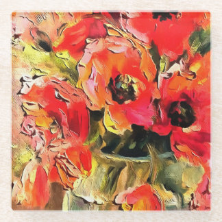 Poppies In A Glass Vase Black Outline Art Coaster