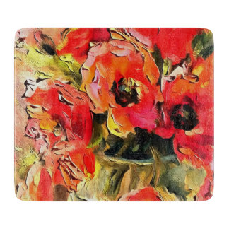 Poppies In A Glass Vase Black Outline Art Cutting Board
