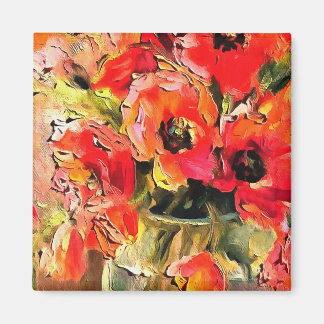 Poppies In A Glass Vase Black Outline Art Magnet