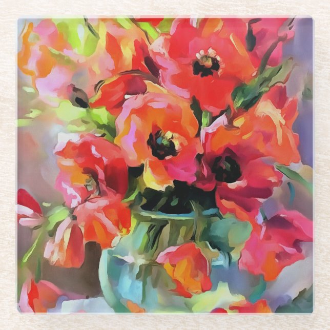 Poppies In A Glass Vase Coaster (Front)