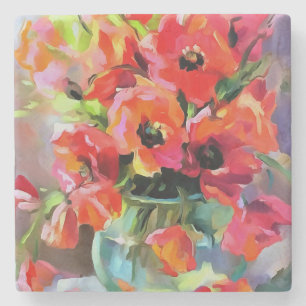 Poppies In A Glass Vase Stone Coaster