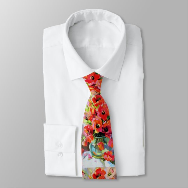 Poppies In A Glass Vase Tie (Tied)