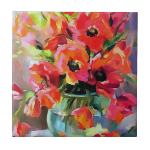 Poppies In A Glass Vase Tile