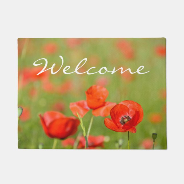 Poppies in a poppy field flower door mat (Front)