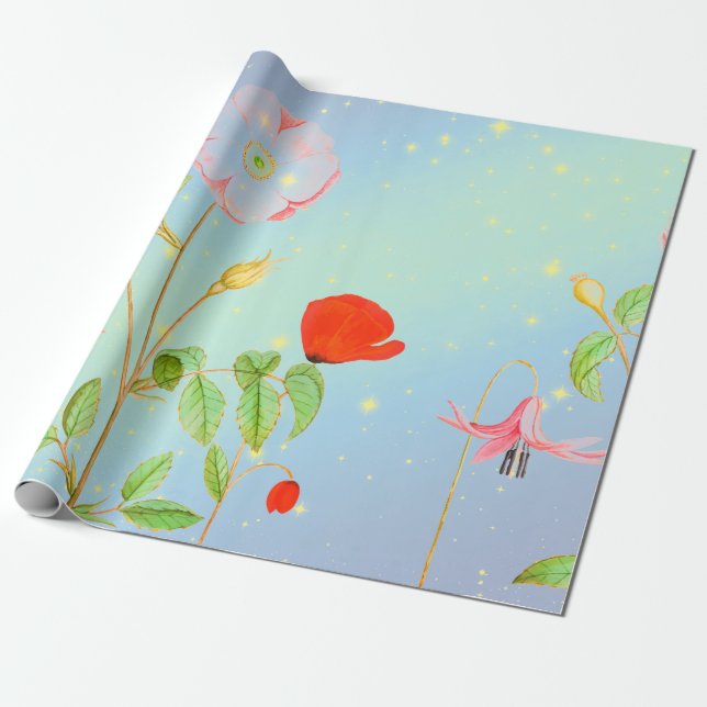 POPPIES IN A STARRY TWILIGHT Wrapping Paper (Unrolled)