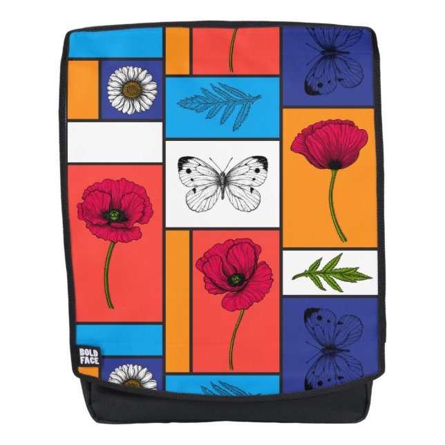 Poppies in colourful boxes backpack (Front)
