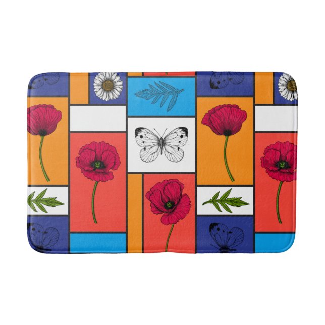 Poppies in colourful boxes bath mat (Front)