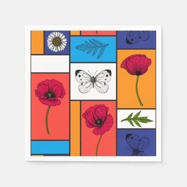 Poppies in colourful boxes napkin (Front)