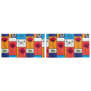 Poppies in colourful boxes pillowcase