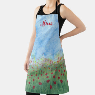 Poppies in Field Blue Sky Personalised Apron