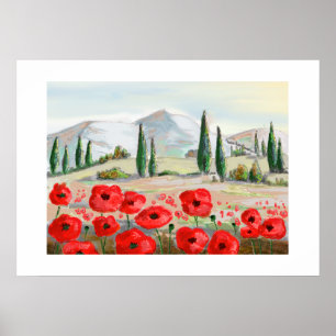 Poppies in party red flowers. poster