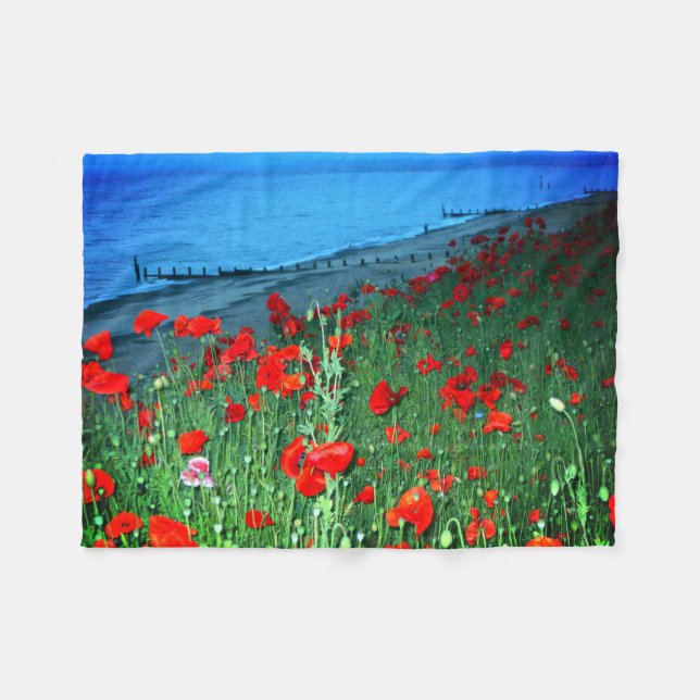 Poppies in Southwold Fleece Blanket (Front (Horizontal))