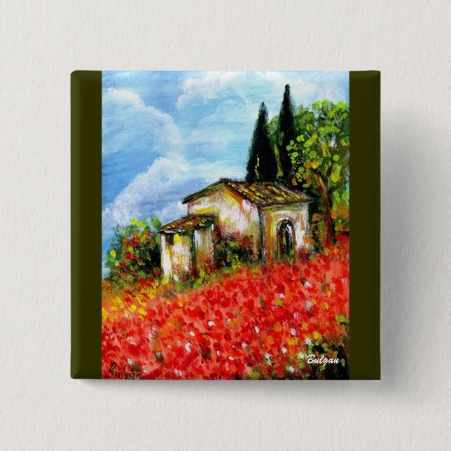 POPPIES IN TUSCANY 15 CM SQUARE BADGE (Front)