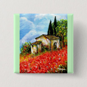 POPPIES IN TUSCANY 15 CM SQUARE BADGE