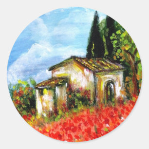 POPPIES  IN TUSCANY CLASSIC ROUND STICKER