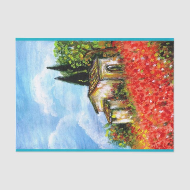 POPPIES  IN TUSCANY LANDSCAPE TISSUE PAPER (Front)