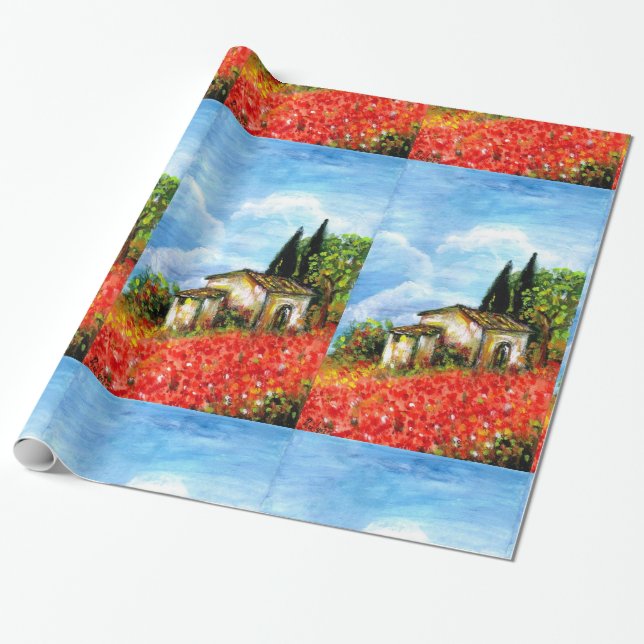 POPPIES IN TUSCANY WRAPPING PAPER (Unrolled)