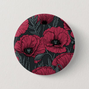 Poppies in Viva Magenta  6 Cm Round Badge