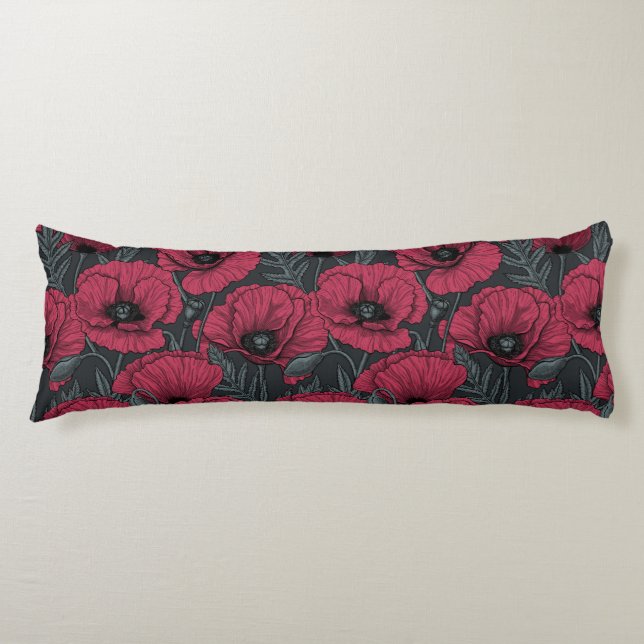 Poppies in Viva Magenta  Body Cushion (Front)