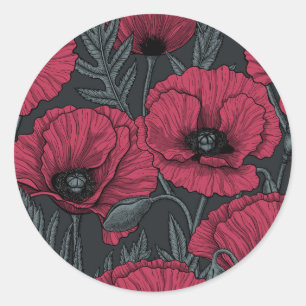 Poppies in Viva Magenta  Classic Round Sticker