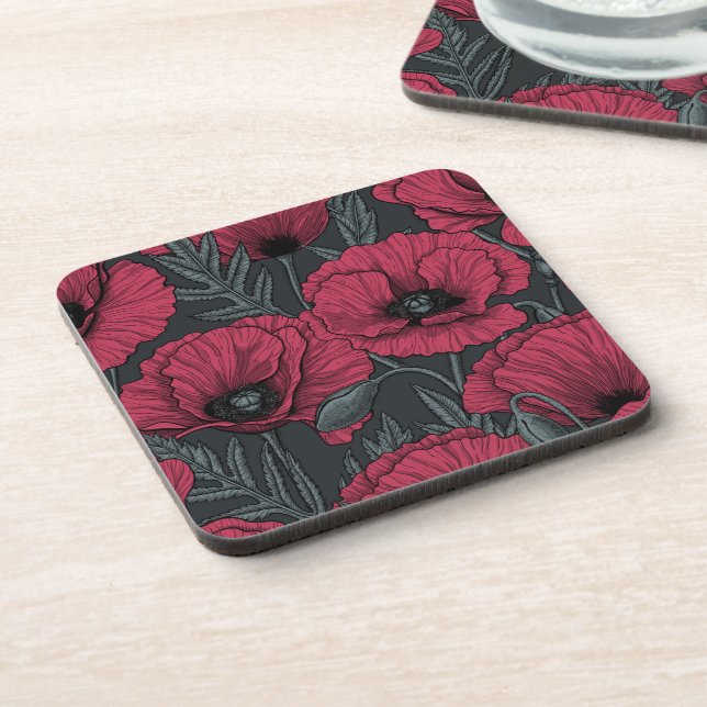 Poppies in Viva Magenta  Coaster (Left Side)