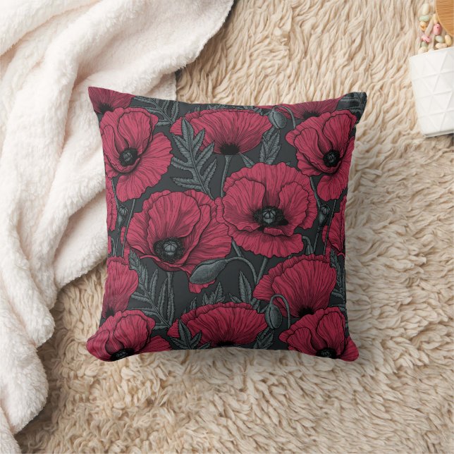 Poppies in Viva Magenta  Cushion (Blanket)