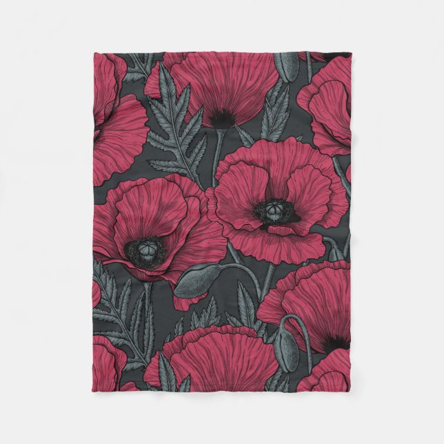 Poppies in Viva Magenta  Fleece Blanket (Front)