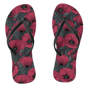 Poppies in Viva Magenta  Flip Flops