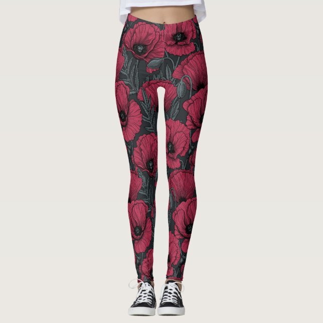 Poppies in Viva Magenta  Leggings (Front)