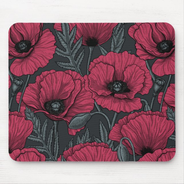 Poppies in Viva Magenta  Mouse Mat (Front)