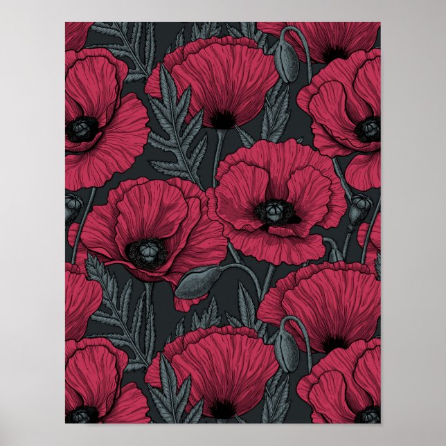 Poppies in Viva Magenta  Poster (Front)